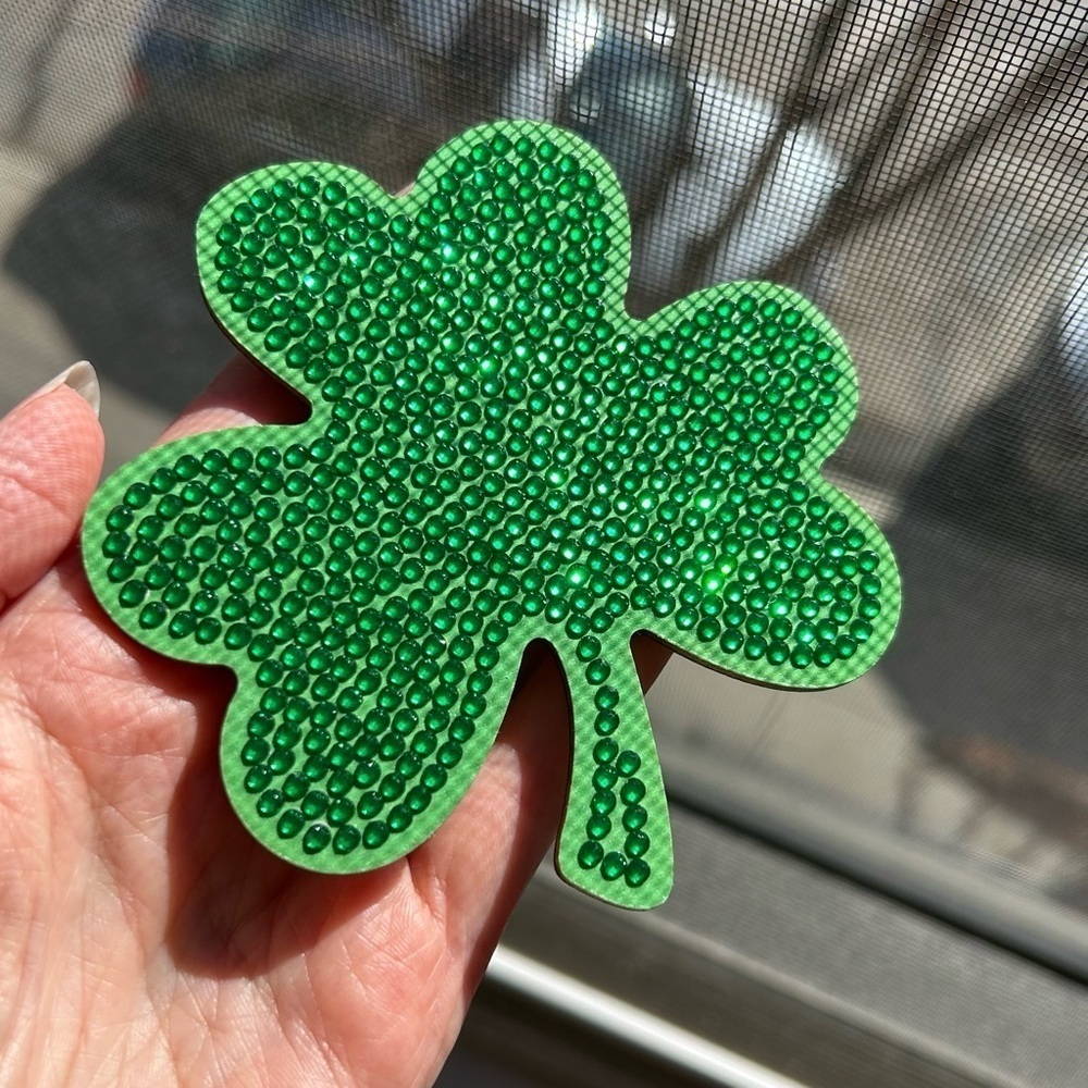 2/$16 - No. 06 - Sparkly, Diamond Art Shamrock Clover Holiday Coaster, Green